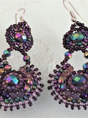 Czech Bead IRRIDESCENT PURPLE Drop Dangle EAR…